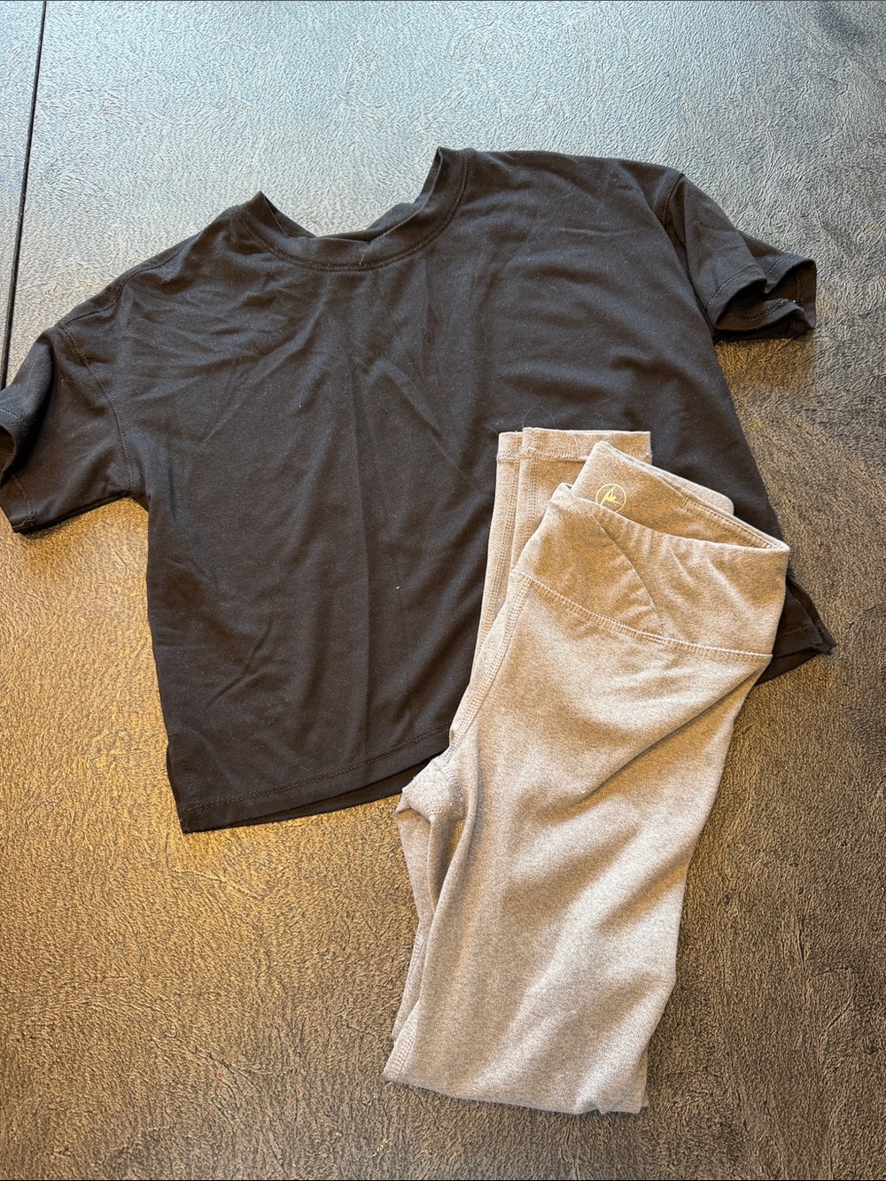 Black Cropped Tee with Light Gray Crossover Leggings
